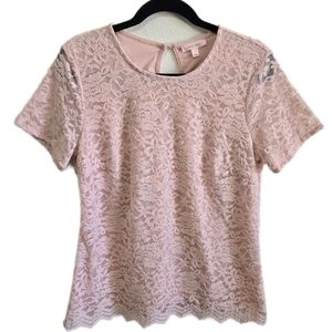 Teddi Rose Blush Pink Floral Lace Short Sleeve Blouse - Size M